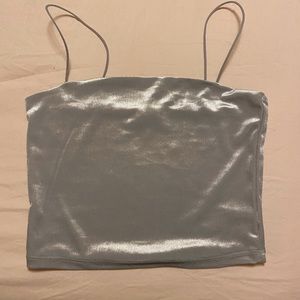 Cute silver blueish velvet cropped tank top